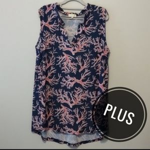 Simply Southern coral print sleeveless top ⛱️ Beach Vacation sz XXL